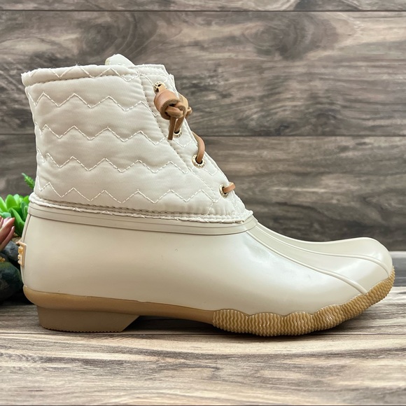 ❌SOLD❌NIB Sperry Top Sider Saltwater Chevron Quilted Shaft Nylon Duck Boot Ivory - Picture 6 of 13